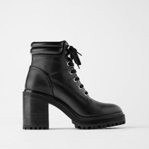 Zara Laced Leather High Heel Ankle Boots